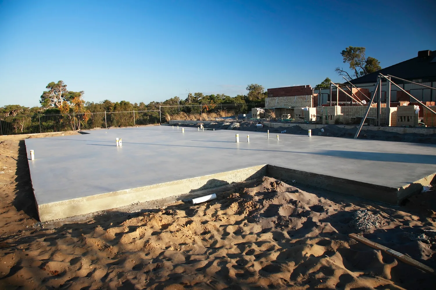 Reinforced concrete slab ready for a shed or extension