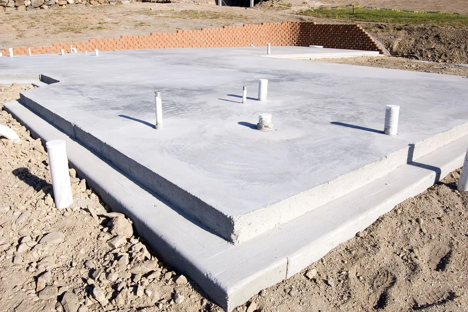 Reinforced concrete slab ready for framing