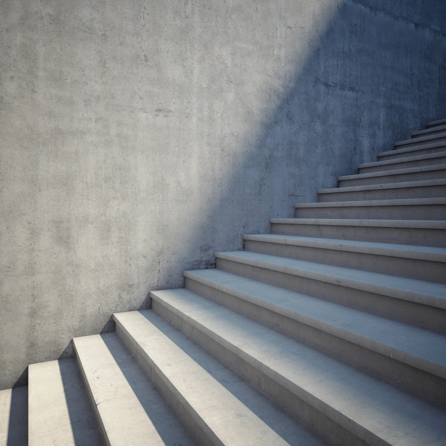 Concrete steps finished along an entry path