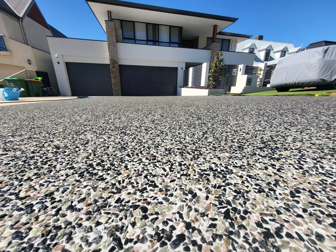Exposed aggregate concrete surface detail